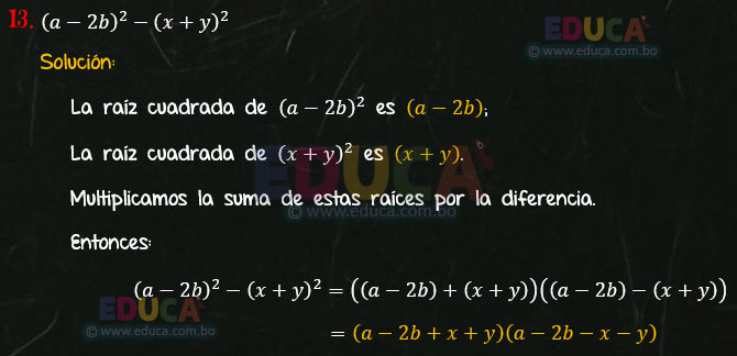 Solución - Ejercicio 94-13 - Descomposición factorial - Algebra de Baldor