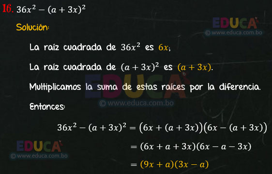 Solución - Ejercicio 94-16 - Descomposición factorial - Algebra de Baldor