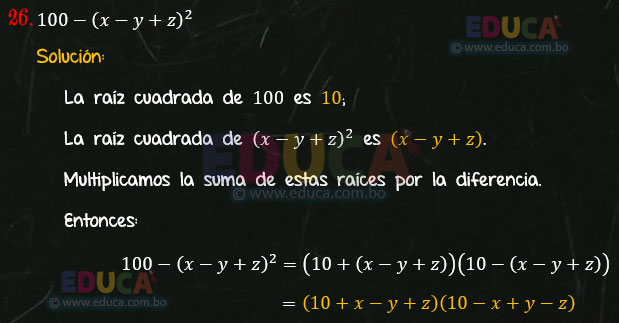 Solución - Ejercicio 94-26 - Descomposición factorial - Algebra de Baldor