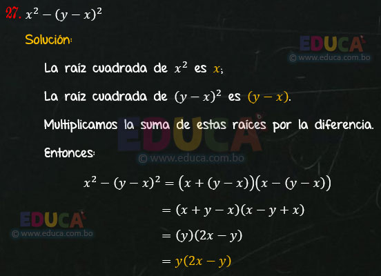 Solución - Ejercicio 94-27 - Descomposición factorial - Algebra de Baldor