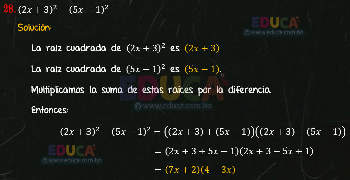Solución - Ejercicio 94-28 - Descomposición factorial - Algebra de Baldor
