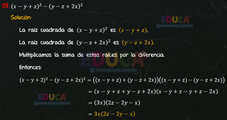 Solución - Ejercicio 94-29 - Descomposición factorial - Algebra de Baldor