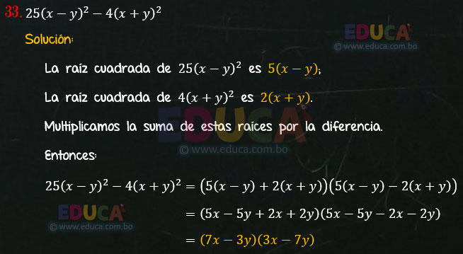 Solución - Ejercicio 94-33 - Descomposición factorial - Algebra de Baldor