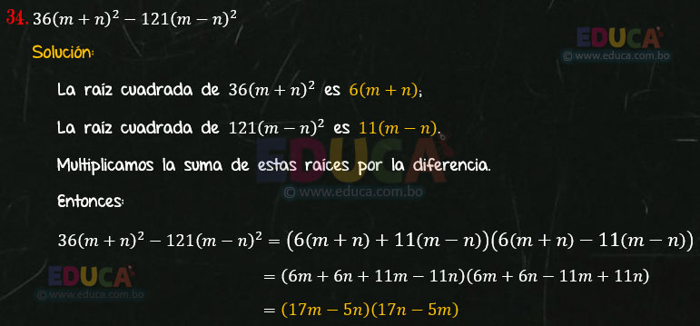 Solución - Ejercicio 94-34 - Descomposición factorial - Algebra de Baldor