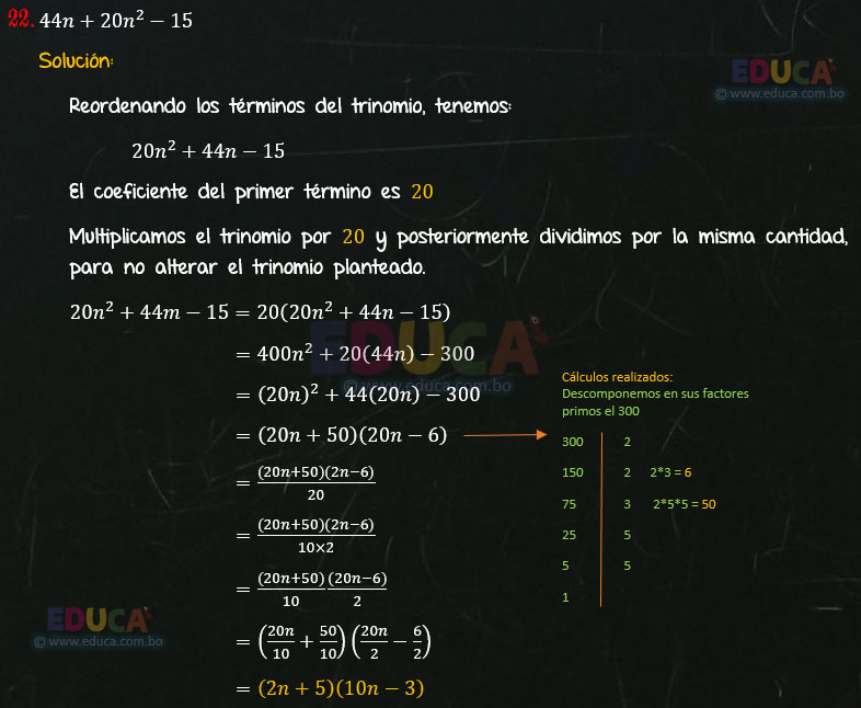 Solución - Ejercicio 100-22 - Descomposición factorial - Algebra de Baldor
