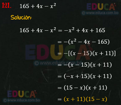 Solución - Ejercicio 106-121 - Descomposición factorial - Algebra de Baldor