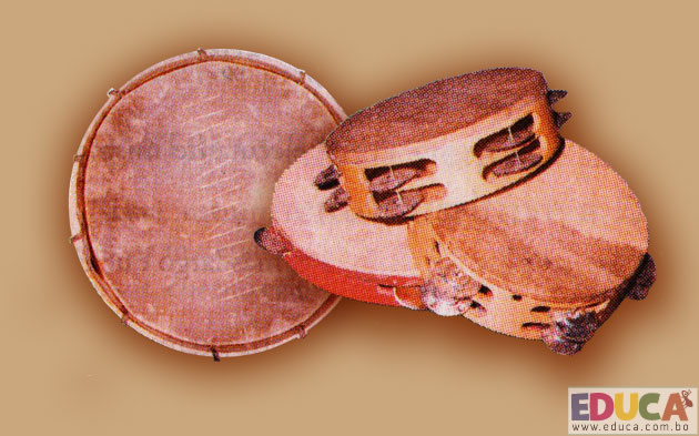 Tambor con resonador y pandereta con membrana - instrumentos musicales bolivianos Tambor con resonador y pandereta con membrana - instrumentos musicales bolivianos