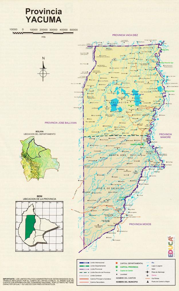 Mapa Provincia Yacuma - Beni Bolivia Mapa Provincia Yacuma - Beni Bolivia