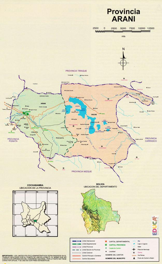 Mapa Provincia Arani - Cochabamba Bolivia