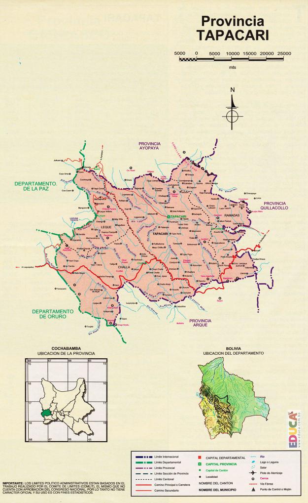 Mapa Provincia Tapacarí - Cochabamba Bolivia