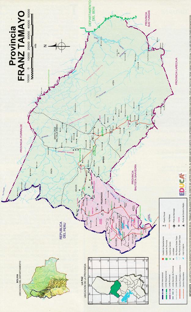 Mapa Provinvia Franz Tamayo - La Paz Bolivia