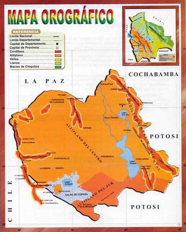 Mapa orográfico del Departamento de Oruro - Mapas de Bolivia