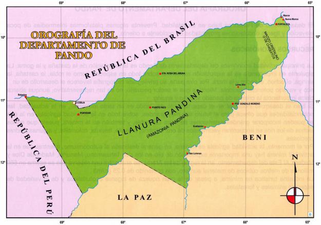 Mapa Orográfico del Departamento de Pando - Mapas de Bolivia
