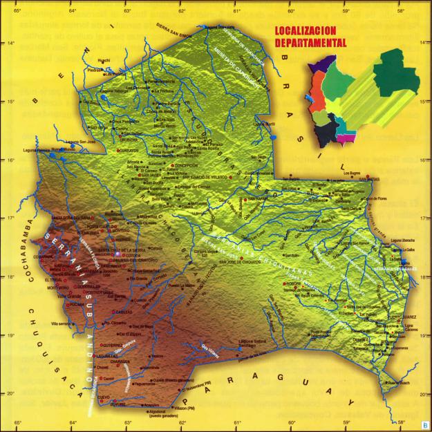 Mapa orográfico del Departamento de Santa Cruz - Mapas de Bolivia