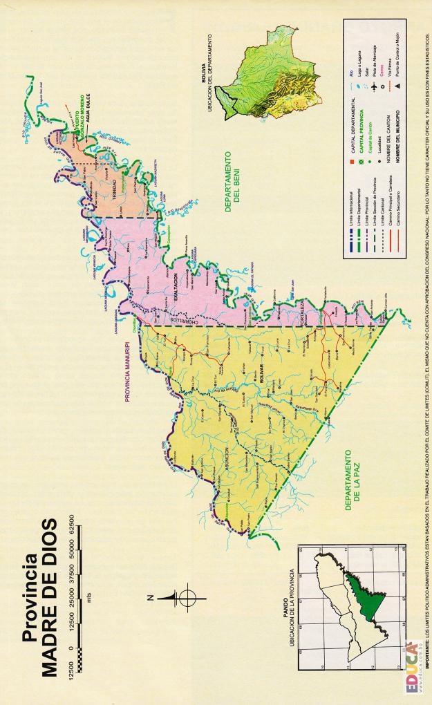 Mapa Provincia Madre de Dios - Pando Bolivia