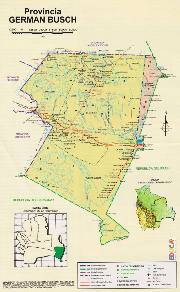 Mapa Provincia Germán Busch - Santa Cruz Bolivia